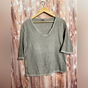 Colette Woven Linen Italian Blouse Fringe Hem Size Large